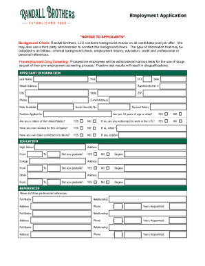 Fillable Online Fillable - Randall Brothers Employment Application ...