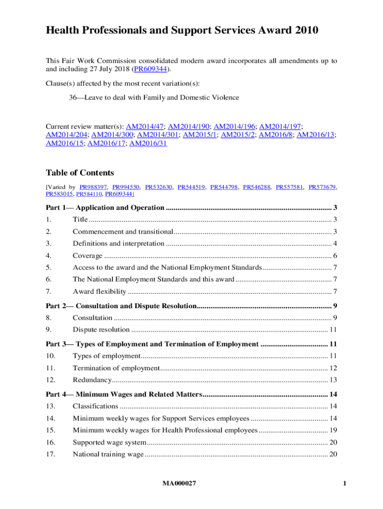 Fillable Online www.fwc.gov.auagreementsawardsawardsHistory of