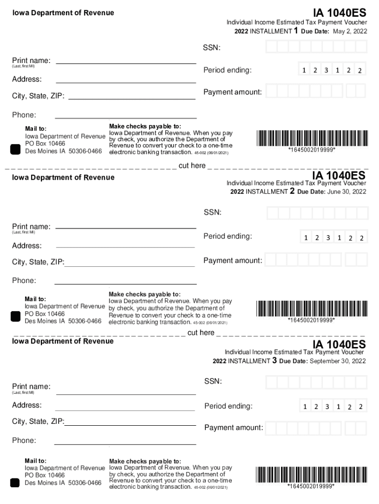 PDF IA 1040ES - Iowa Department of Revenue Preview on Page 1