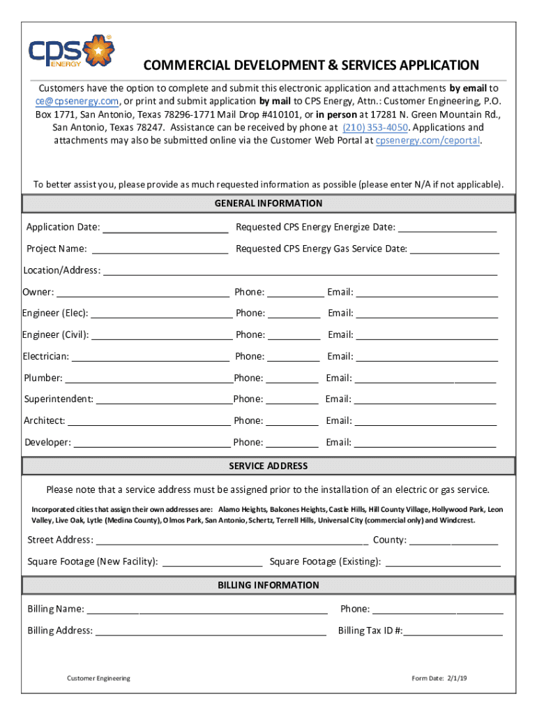 COMMERCIAL DEVELOPMENT and SERVICES APPLICATION Preview on Page 1