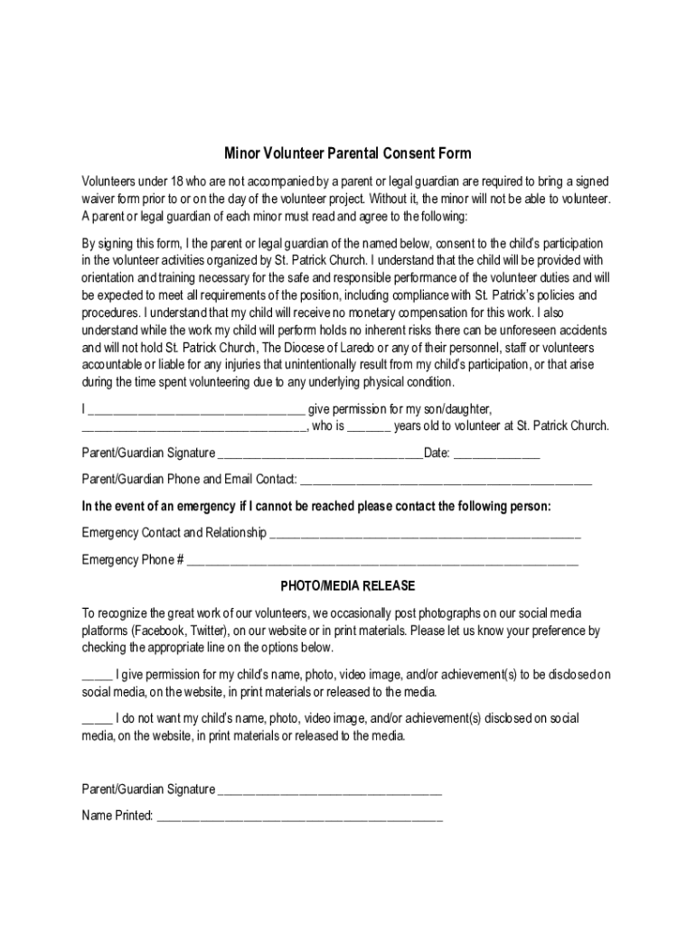 volunteer parental consent form Preview on Page 1