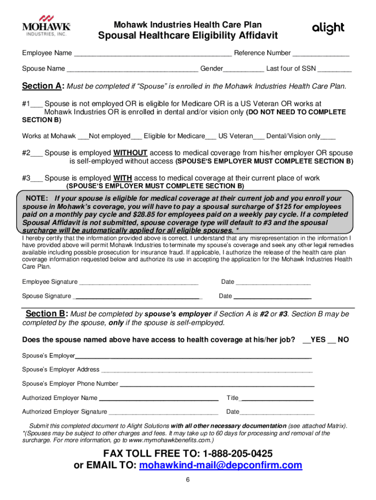 spousal healthcare eligibility affidavit Preview on Page 1