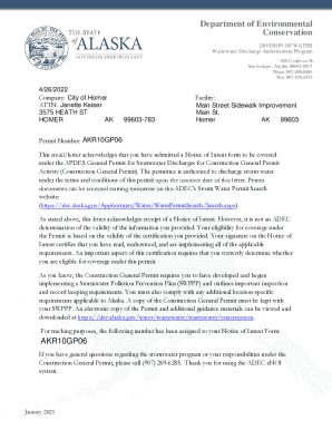 Alaska Stormwater Discharge Authorization Notice of Intent