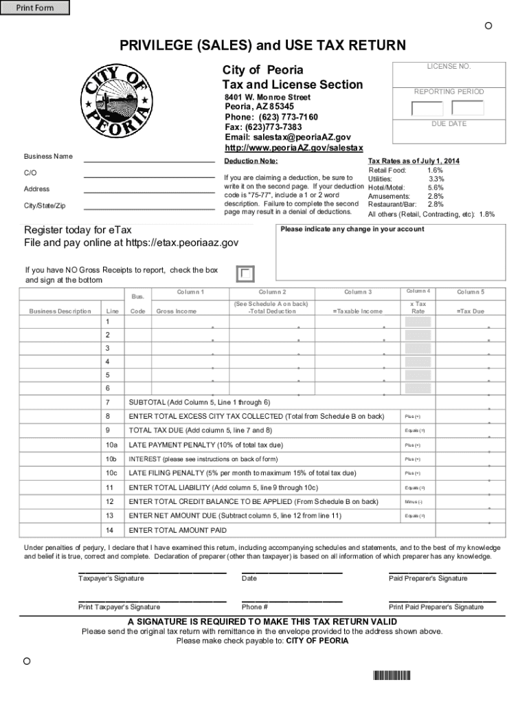 DocHub form-librarytaxAZ Privilege & Use Tax Return - Peoria - Fill out Tax Preview on Page 1