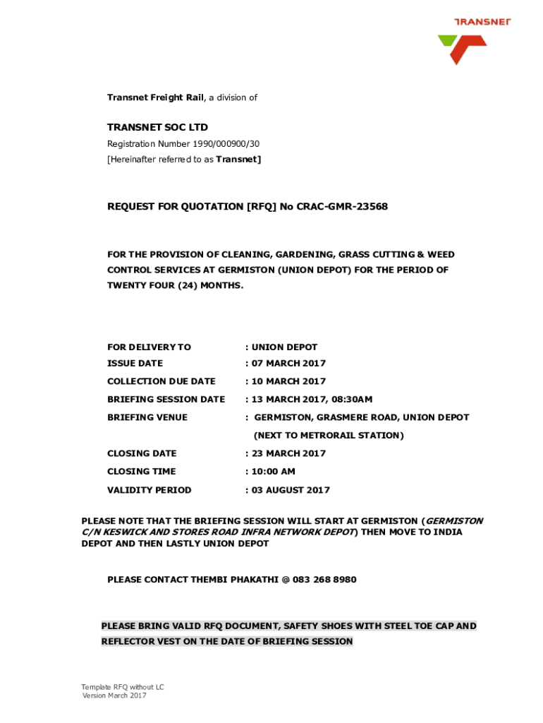 Fillable Online REQUEST FOR PROPOSAL RFP - Transnet Freight Rail Fax ...