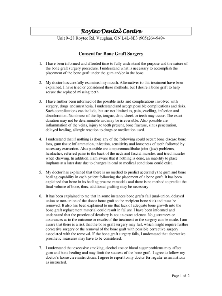 Fillable Online Bone Graft Consent Form Fax Email Print pdfFiller