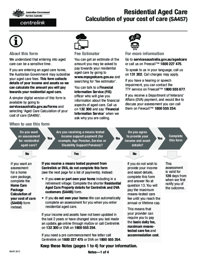 Fillable Online Residential Aged Care Calculation Of Your Cost Of Care