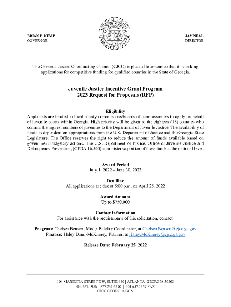 Fillable Online Juvenile Justice Incentive Grant Program 2023 Request