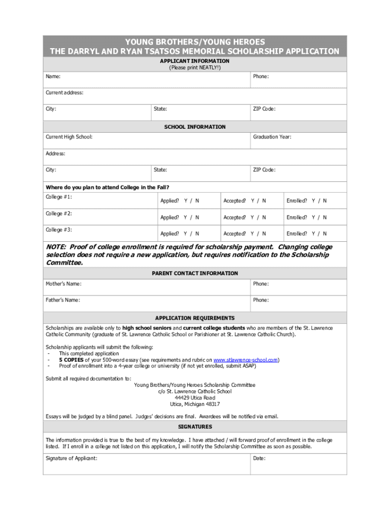 Fillable Online YOUNG BROTHERS/YOUNG HEROES THE DARRYL AND RYAN TSATSOS