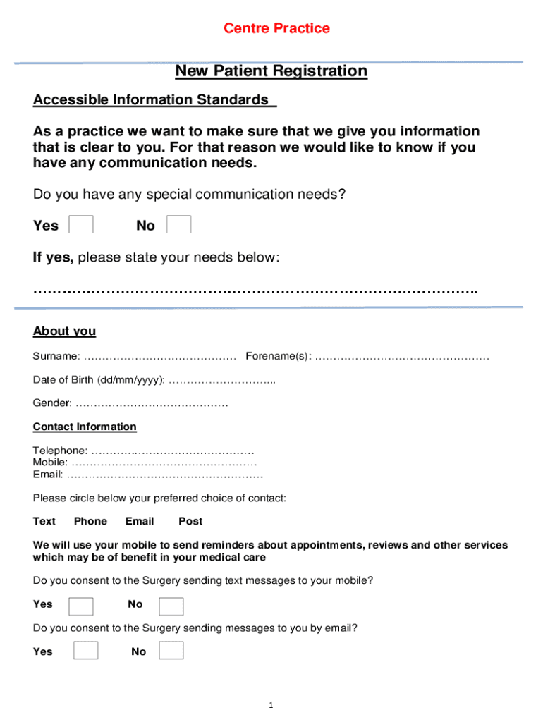 Fillable Online New Patient Registration Belvedere Medical Centre Fax