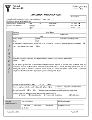 Fillable Online nbc.ymca.ca wp-content uploadsEMPLOYMENT APPLICATION ...