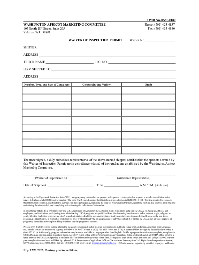 Fillable Online Inspection Waiver Permit Form Fax Email Print pdfFiller