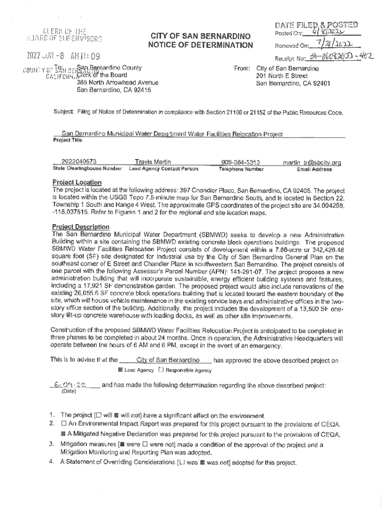 Fillable Online SBMWD Water Facilities Relocation Project - California ...