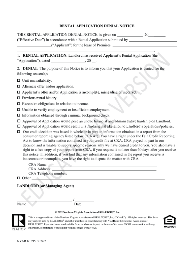 Fillable Online How to Deny a Renter's Application + Sample Letter