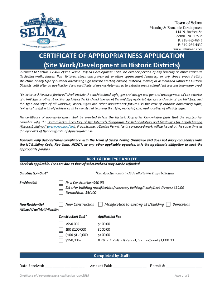 Fillable Online Planning and Economic Development Town of Selma Fax