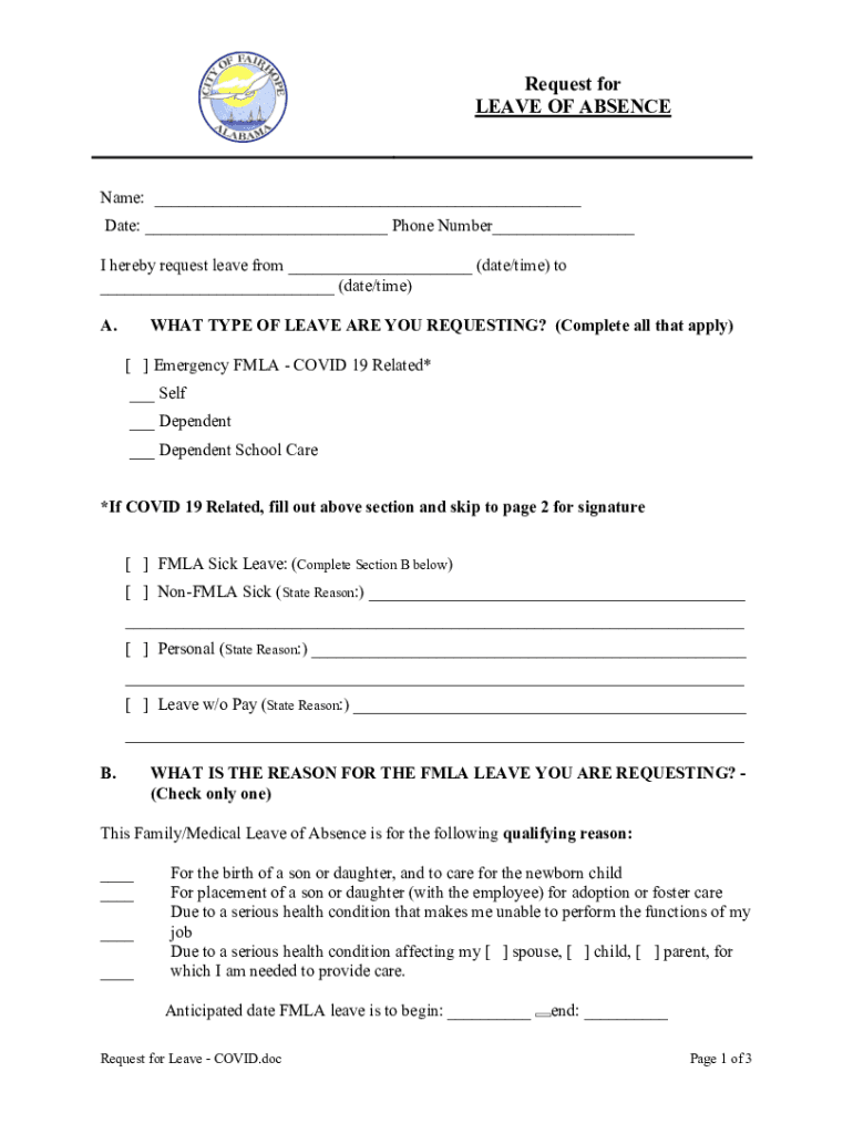 Fillable Online PDF Request for Leave Application Claflin University