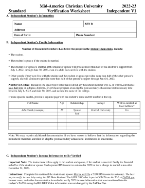 Fillable Online Standard Verification Worksheet - Mid-America Christian ...