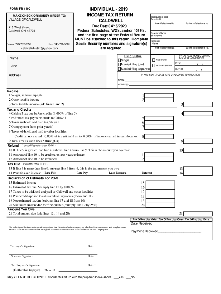 Fillable Online RITA Municipality Caldwell Regional Tax