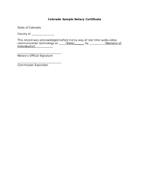 Colorado Sample Notary Certificate