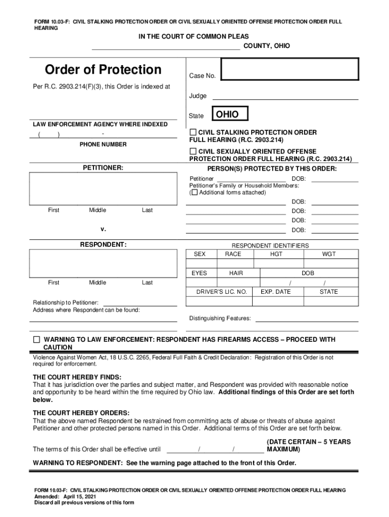 templateroller template2186028Form 10 03-F "Civil Stalking Protection Order or Civil Preview on Page 1