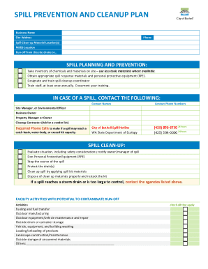 Spill Prevention &amp;amp; Response Plan (Template) - Washington