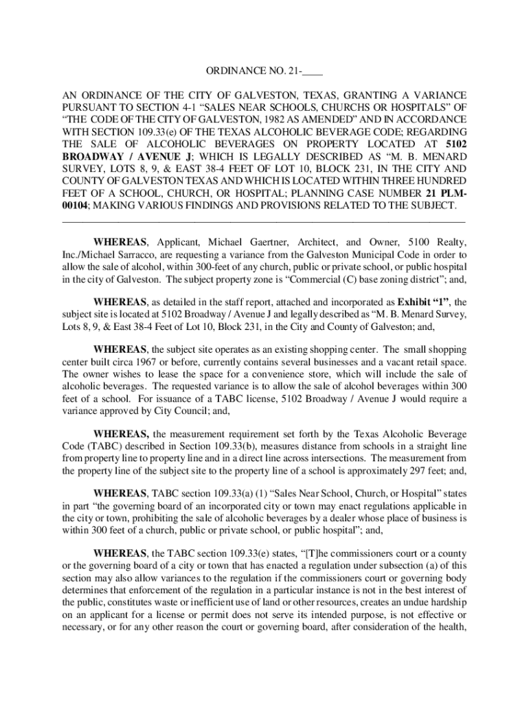 Fillable Online ORDINANCE NO. 21 Galveston, TX Fax Email Print