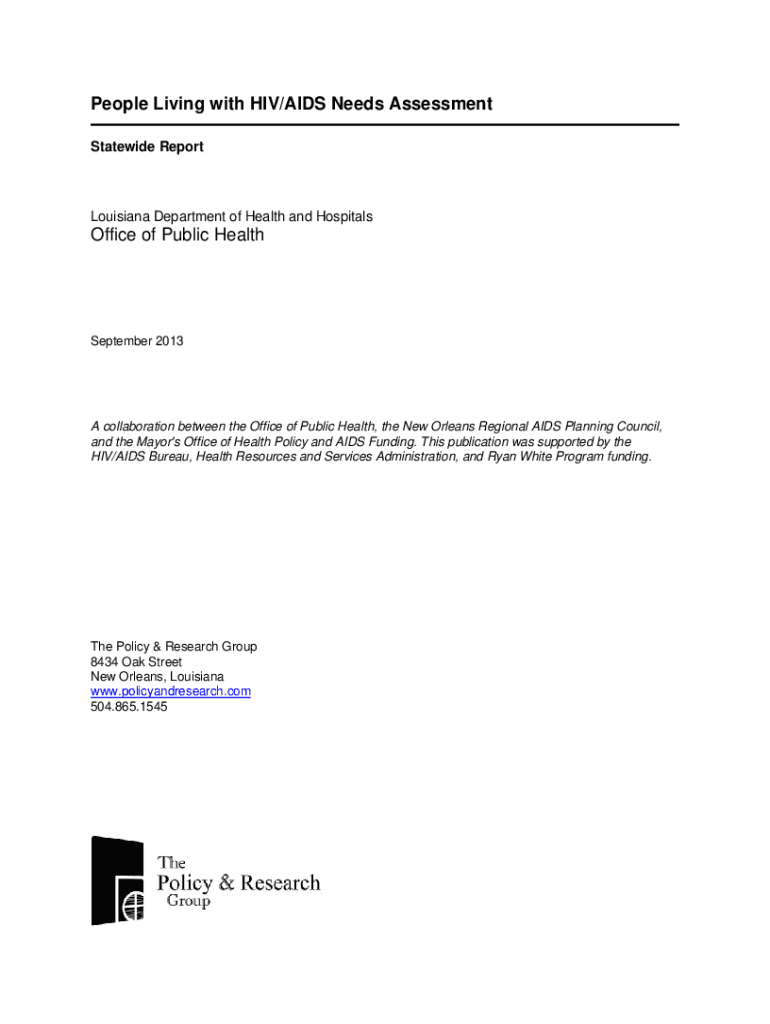 Fillable Online ldh.la.govassetsophPeople Living with HIV Needs Assessment Department of