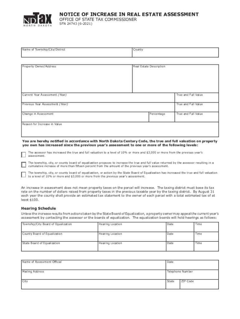 Fillable Online notice of increase in real estate assessment office