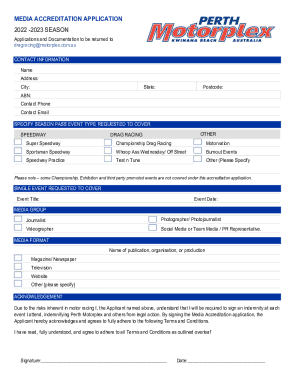 MEDIA ACCREDITATION APPLICATION - motorplex.com.au