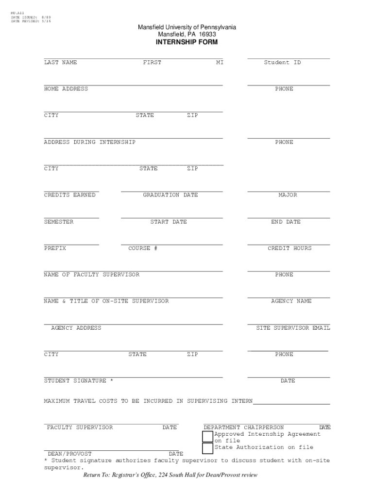 Fillable Online Mansfield University of Pennsylvania Mansfield, PA