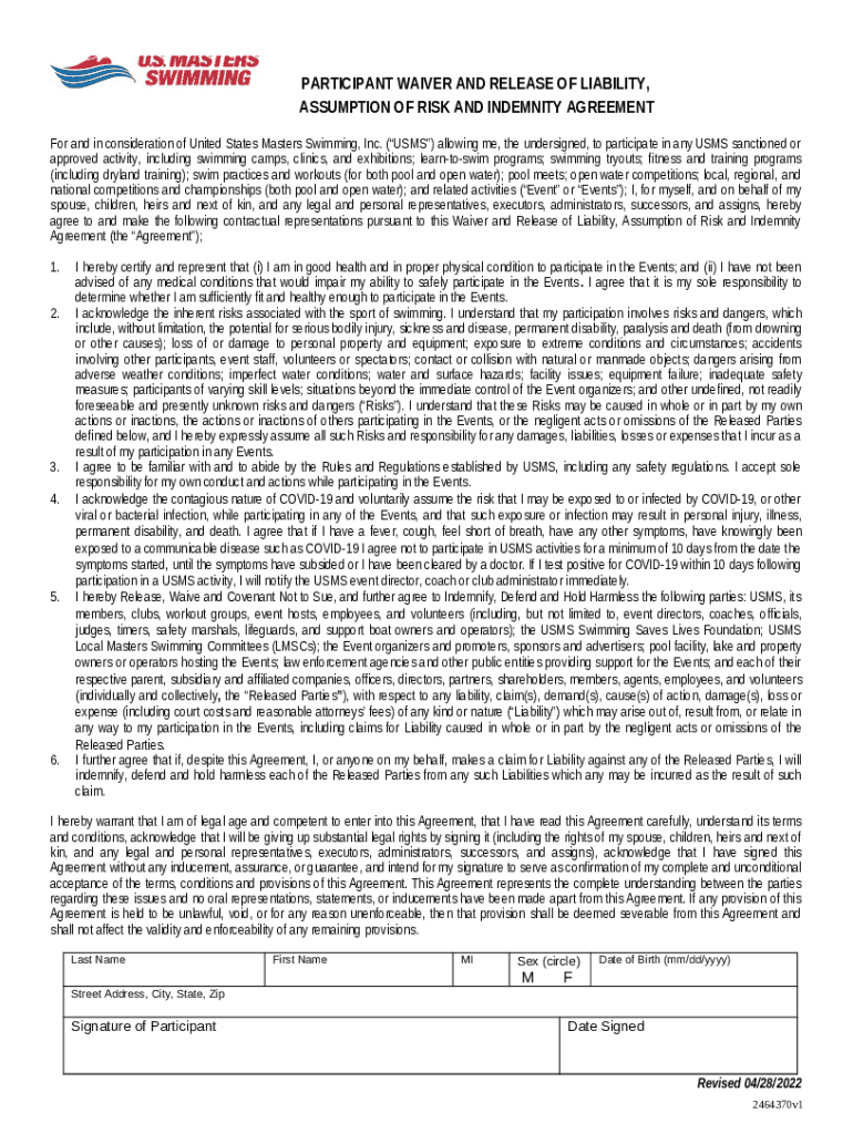 WAIVER AND RELEASE OF LIABILITY, ASSUMPTION OF RISK AND INDEMNITY