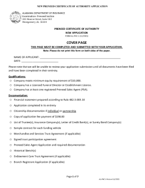 Fillable Online insurance alabama aldoi.govPreneedCOAInstructALDOI ...
