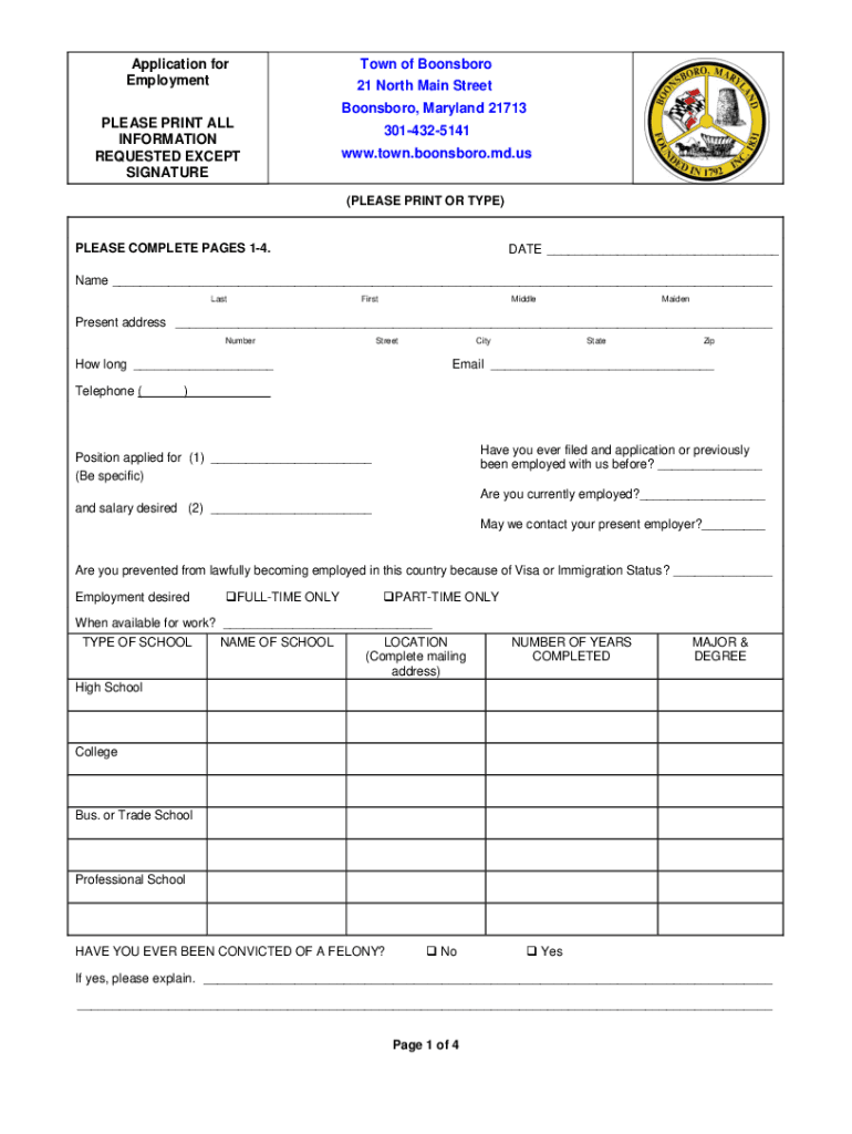 Fillable Online PDF Sample Employment Application Form Town of