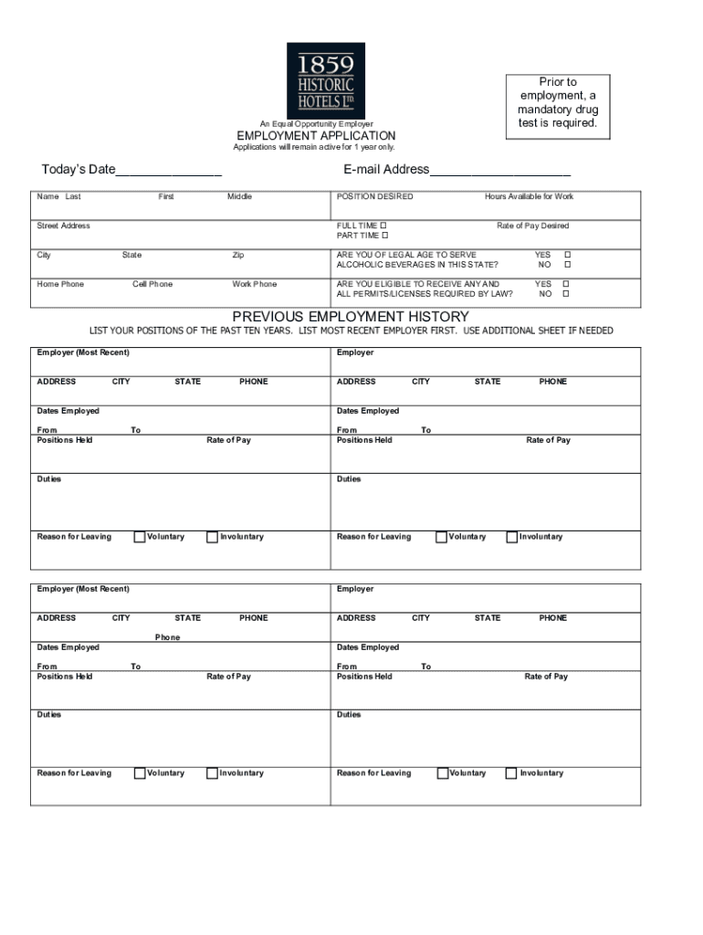 1859 Historic Hotels - Employment Application-NEW Preview on Page 1