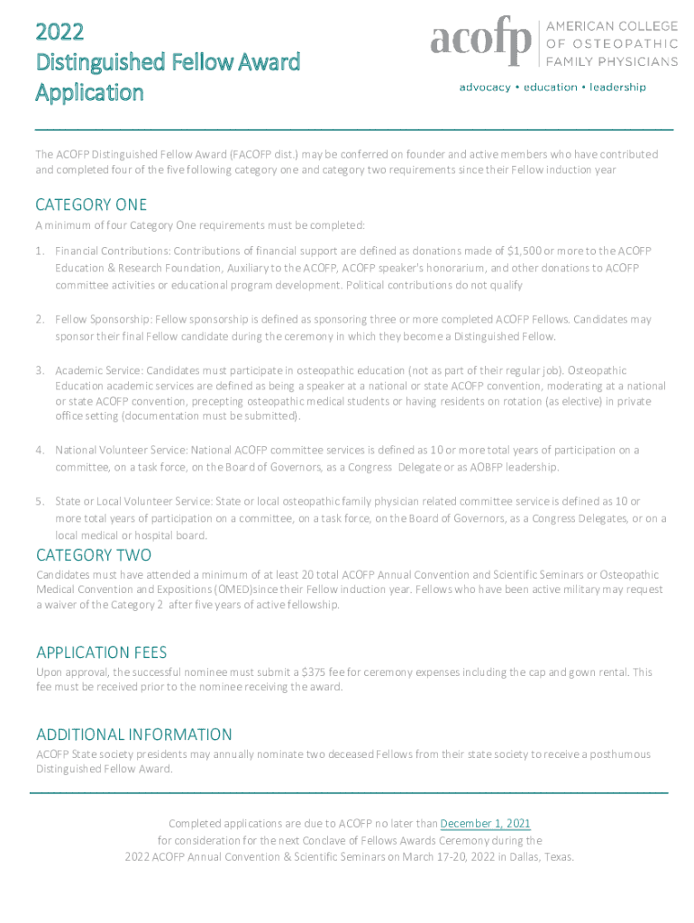 2022 ACOFP Distinguished Fellow Award Preview on Page 1