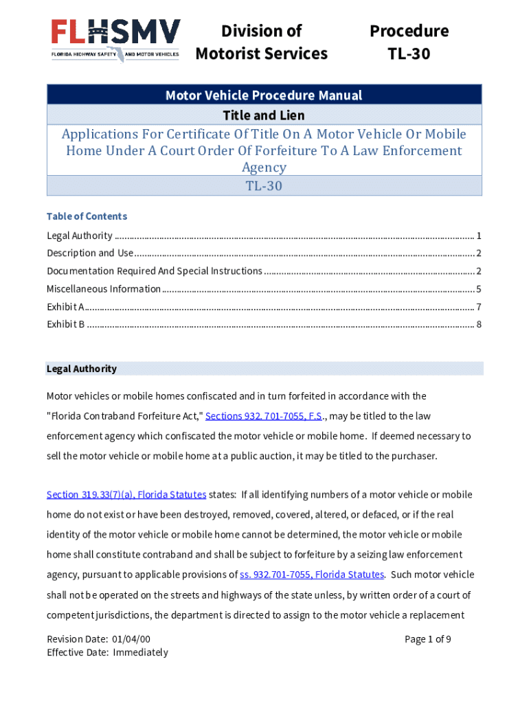 Fillable Online Motor Vehicle Procedure Manual Title and Lien
