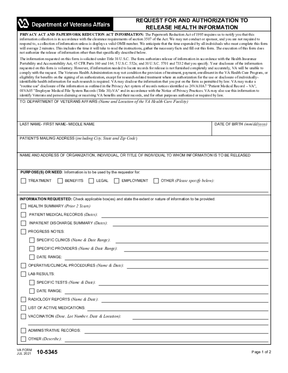 Va Form 10-5345 - Veterans Affairs