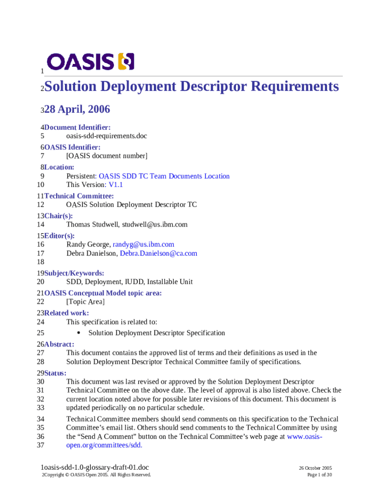 OASIS Solution Deployment Descriptor (SDD) Primer Doc Template pdfFiller