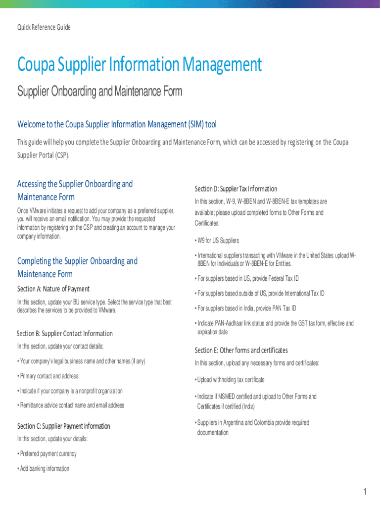 Fillable Online Coupa Supplier Information Management Quick Reference