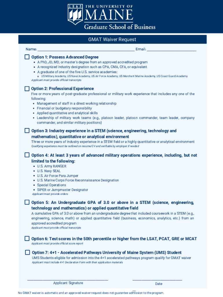 Fillable Online ODU MBA GMAT/GRE Waiver Request Old Dominion