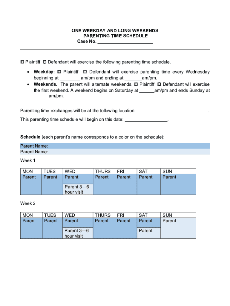 Fillable Online Sample Parenting Time Schedules 7 Examples With