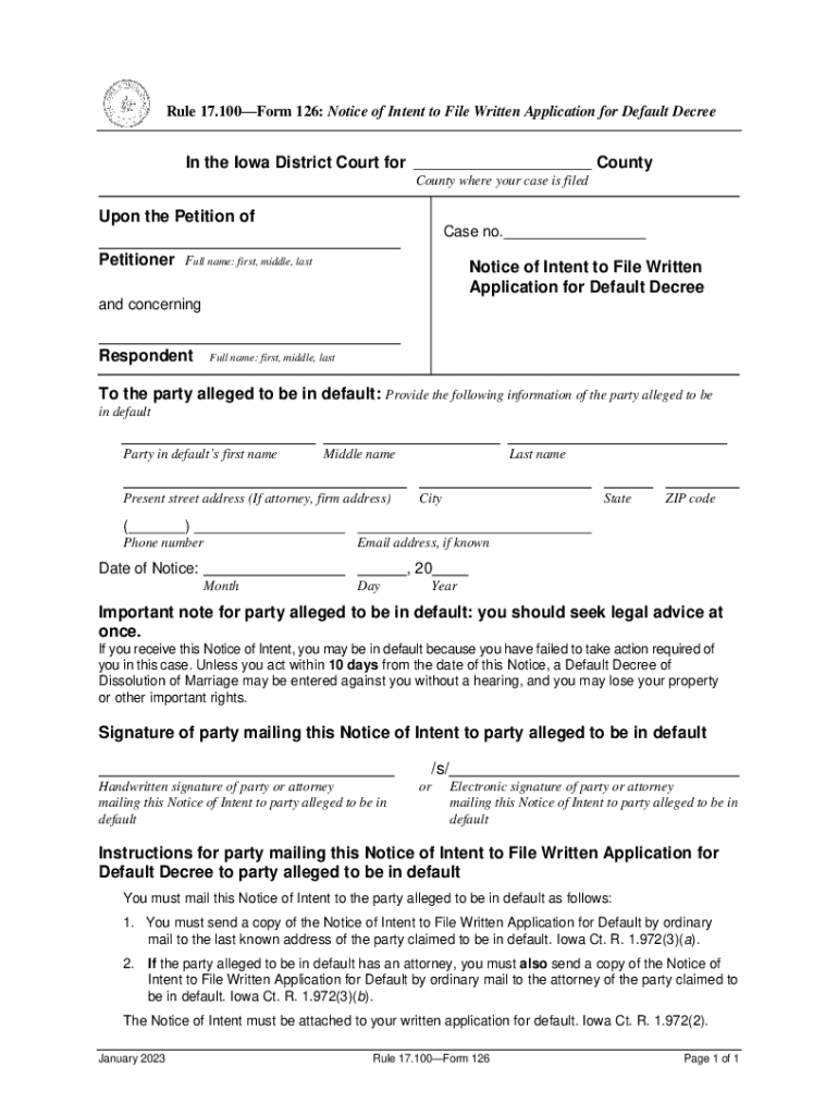 Rule 17 100Form 126: Notice of Intent to File Written Application Preview on Page 1