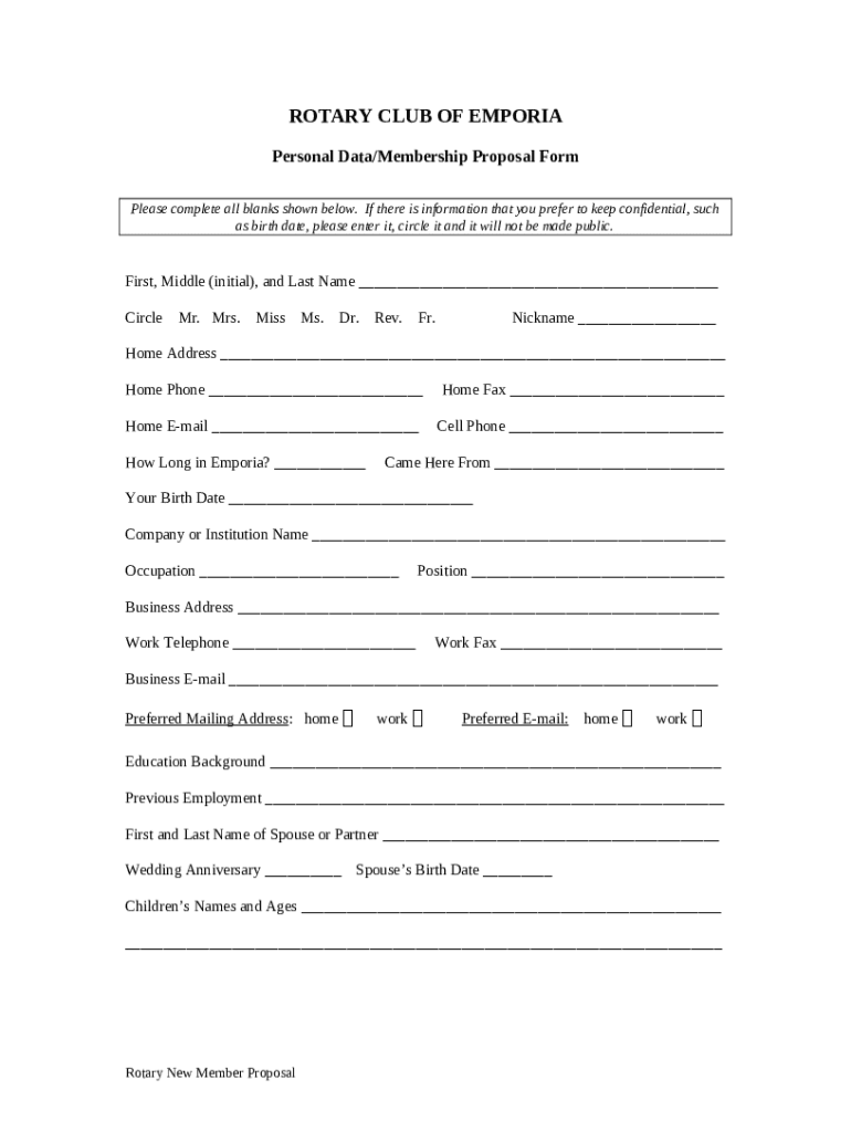 Rotary Club of Bangor Membership Proposal Doc Template pdfFiller
