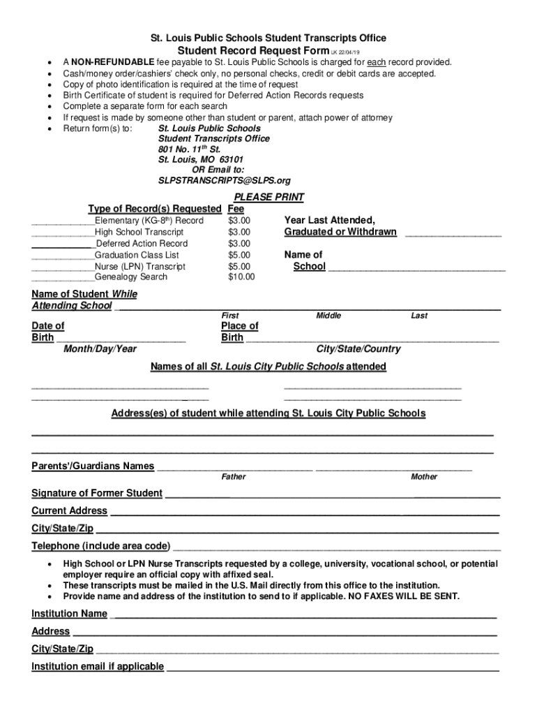 St Louis City High School Transcript Request - infolake Preview on Page 1