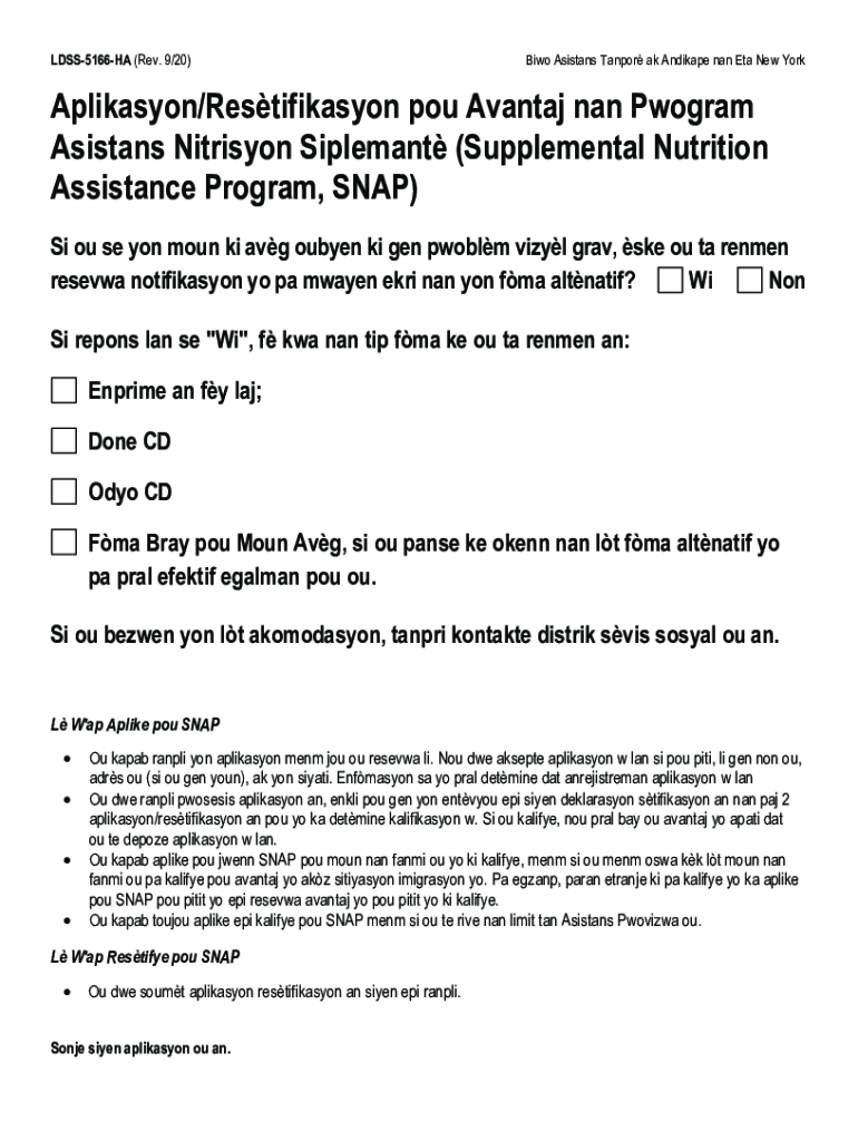 Fillable Online otda ny LDSS 5166 (Haitian Creole) Application