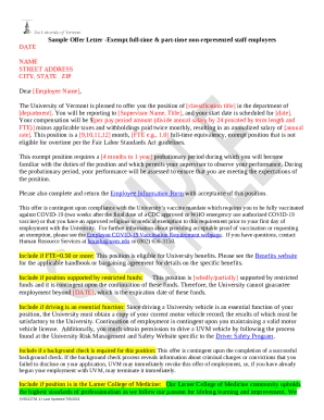 Sample: Exempt Position Offer Letter Company LetterheadPart time to Sample: Exempt Position Offer Letter Company LetterheadPart time to