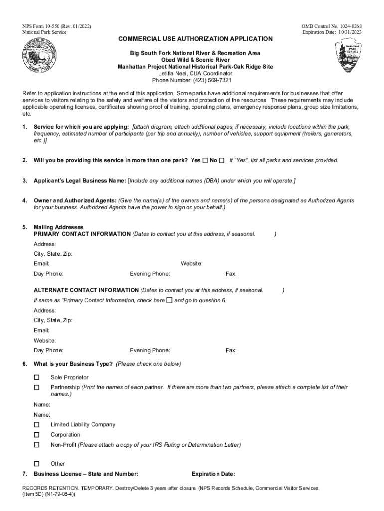 Fillable Online SPECIAL USE PERMIT (NON-PROFIT) APPLICATION - home.nps ...