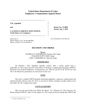Fillable Online 15-0001: T.B. and U.S. POSTAL SERVICE, POST OFFIC ...