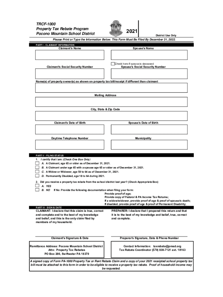 2021 TRCF-1000 (Tax Form) R1 - Pocono Mountain School District Preview on Page 1