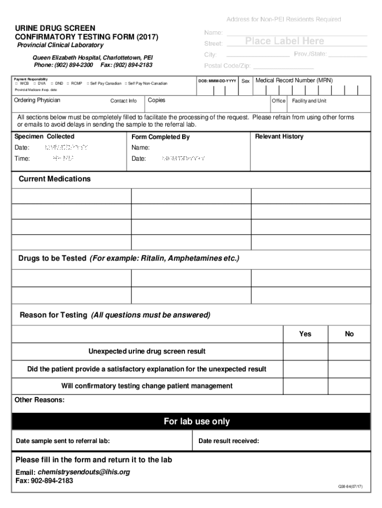Fillable Online URINE DRUG SCREEN CONFIRMATORY TESTING FORM Prince